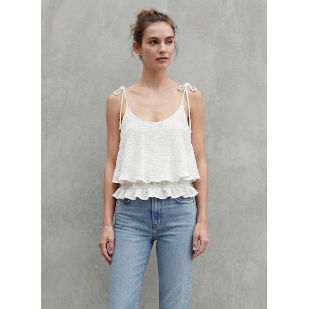 Daytrip Boho Textured Tie Shoulder Ruffle Hem Tiered Camisole Tank Top Small